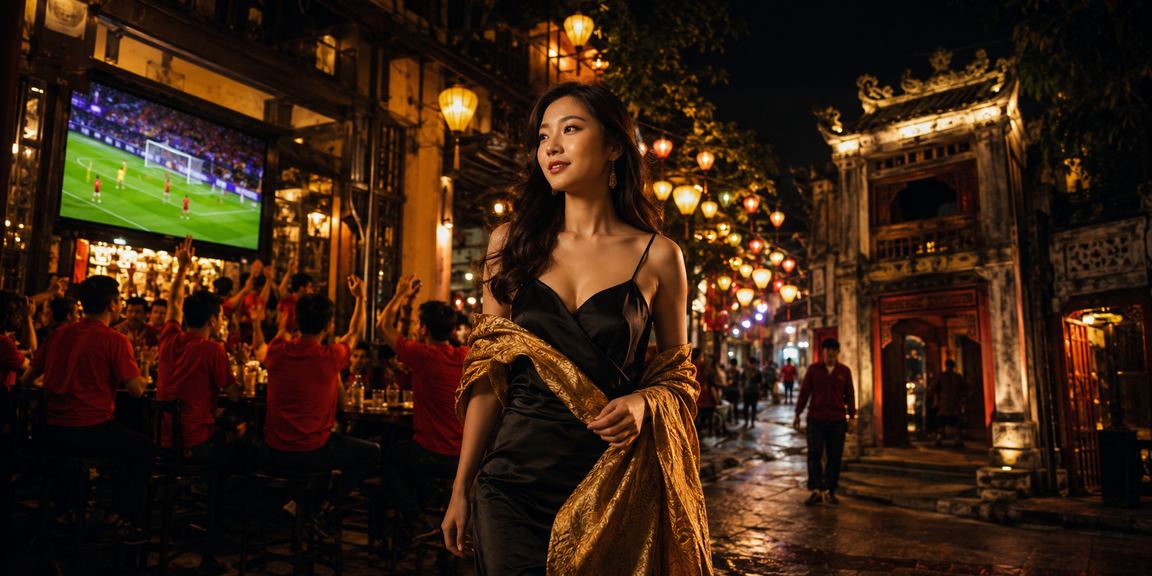 Không khí chợ đêm Hà Nội — người dùng tra cứu xổ số trên điện thoại buổi tối